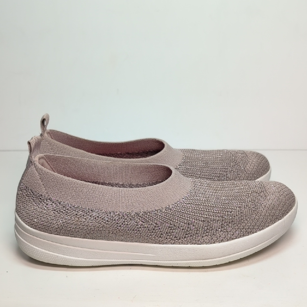 FitFlop Uberknit Mink metallic slip on flat sneaker shoe woman's size 9 EU 41